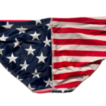 VXA men’s competitive swim brief in American flag print with stars and stripes, back view