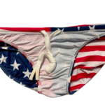 VXA men’s competitive swim brief in American flag print with stars and stripes, front view inside