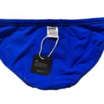 VXA men’s competitive swim brief in blue with white logo, back view inside