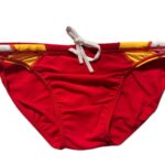 VXA men’s competitive swim brief in Red with white logo, front view inside