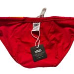 VXA men’s competitive swim brief in Red with white logo, back view inside