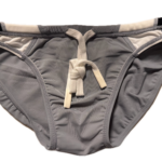 VXA men’s competitive swim brief in Gray with white logo, front view inside