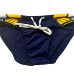 VXA men’s competitive swim brief in Navy with white logo, front view inside