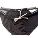 VXA men’s competitive swim brief in glossy black with white logo, front view inside