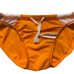 VXA men’s competitive swim brief in orange with white logo, front view inside