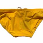VXA men’s competitive swim brief in yellow with green logo, Back view